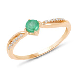 0.28 ct Genuine Zambian Emerald and White Diamond 14K Yellow Gold Ring for women