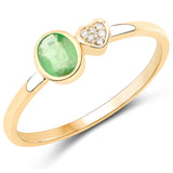 0.32 ct Genuine Zambian Emerald and White Diamond 14K Yellow Gold Ring for women