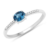 0.44 Carat Genuine London Blue Topaz and White Diamond 14K White Gold Ring