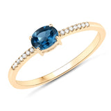 0.44 Carat Genuine London Blue Topaz and White Diamond 14K Yellow Gold Ring