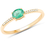 0.34 Carat Genuine Zambian Emerald and White Diamond 14K Yellow Gold Ring