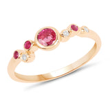 0.41 ct Genuine Ruby and White Diamond 14K Yellow Gold Ring for women