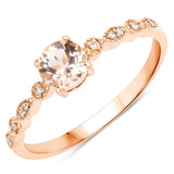 0.45 ct Genuine Morganite and White Diamond 14K Rose Gold Ring for women