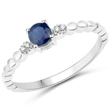 0.28 Carat Genuine Blue Sapphire and White Diamond 14K White Gold Ring
