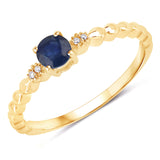 0.28 ct Genuine Blue Sapphire and White Diamond 14K Yellow Gold Ring