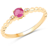 0.31 Carat Genuine Ruby and White Diamond 14K Yellow Gold Ring