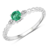 0.24 Carat Genuine Zambian Emerald and White Diamond 14K White Gold Ring