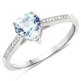 0.65 Carat Genuine Aquamarine and White Diamond 14K White Gold Ring