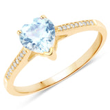 0.65 Carat Genuine Aquamarine and White Diamond 14K Yellow Gold Ring