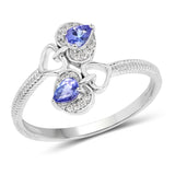 0.33 ct. Genuine Tanzanite and White Diamond 14K White Gold Ring