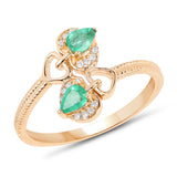 0.33 ct. Genuine Zambian Emerald and White Diamond 14K Yellow Gold Ring