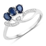 0.65 Carat Genuine Blue Sapphire and White Diamond 14K White Gold Ring