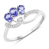 0.56 Carat Genuine Tanzanite and White Diamond 14K White Gold Ring