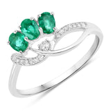 0.50 Carat Genuine Zambian Emerald and White Diamond 14K White Gold Ring