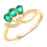 0.50 ct Genuine Zambian Emerald and White Diamond 14K Yellow Gold Ring
