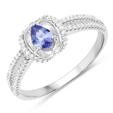 0.42 Carat Genuine Tanzanite and White Diamond 14K White Gold Ring