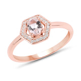 0.33 Carat Genuine Morganite and White Diamond 14K Rose Gold Ring