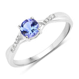 0.51 ct Genuine Tanzanite and White Diamond 14K White Gold Ring for women