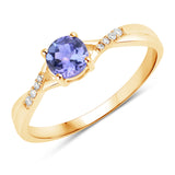 0.51 Carat Genuine Tanzanite and White Diamond 14K Yellow Gold Ring