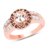 18K Rose Gold Plate 1.46 Carat Genuine Morganite Smoky Quartz & White Zircon .925 Silver Ring