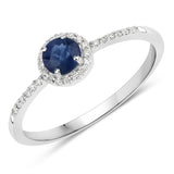 0.38 ct Genuine Blue Sapphire and White Diamond 14K White Gold Ring
