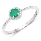 0.34 Carat Genuine Zambian Emerald and White Diamond 14K White Gold Ring