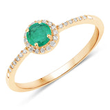 0.34 ct Genuine Zambian Emerald and White Diamond 14K Yellow Gold Ring