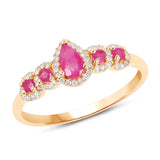 0.56 Carat Genuine Ruby and White Diamond 14K Yellow Gold Ring