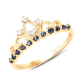 0.28 Carat Genuine Blue Sapphire and White Diamond 14K Yellow Gold Ring