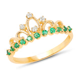 0.28 ct. Genuine Zambian Emerald and White Diamond 14K Yellow Gold Ring