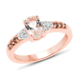 18K Rose Gold Plate 0.87 Carat Genuine Morganite Smoky Quartz & White Zircon .925 Silver Ring