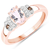 18K Rose Gold Plate 0.81 Carat Genuine Morganite Smoky Quartz & White Zircon .925 Silver Ring