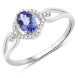 0.52 ct Genuine Tanzanite and White Diamond 14K White Gold Ring