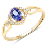 0.52 ct. Genuine Tanzanite and White Diamond 14K Yellow Gold Ring for women