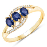 0.73 Carat Genuine Blue Sapphire and White Diamond 14K Yellow Gold Ring
