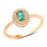 0.32 ct. Genuine Zambian Emerald and White Diamond 14K Yellow Gold Ring
