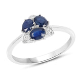 0.71 Carat Genuine Blue Sapphire and White Diamond 14K White Gold Ring