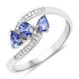 0.51 ct Genuine Tanzanite and White Diamond 14K White Gold Ring for women