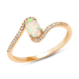 0.34 Carat Genuine Ethiopian Opal and White Diamond 14K Yellow Gold Ring