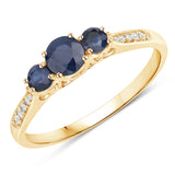 0.56 ct Genuine Blue Sapphire and White Diamond 14K Yellow Gold Ring