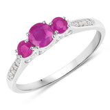 0.61 Carat Genuine Ruby and White Diamond 14K White Gold Ring