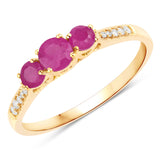 0.61 Carat Genuine Ruby and White Diamond 14K Yellow Gold Ring
