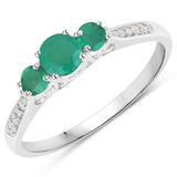0.48 Carat Genuine Zambian Emerald and White Diamond 14K White Gold Ring