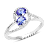 0.76 ct. Genuine Tanzanite and White Diamond 14K White Gold Ring