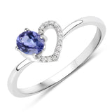 0.37 Carat Genuine Tanzanite and White Diamond 14K White Gold Ring
