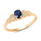0.44 ct. Genuine Blue Sapphire and White Diamond 14K Yellow Gold Ring