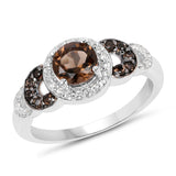 1.05 Carat Genuine Smoky Quartz and White Topaz .925 Sterling Silver Ring