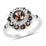 1.67 Carat Genuine Smoky Quartz and White Topaz .925 Sterling Silver Ring