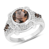 2.13 Carat Genuine Smoky Quartz and White Topaz .925 Sterling Silver Ring