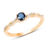 0.37 Carat Genuine Blue Sapphire and White Diamond 14K Yellow Gold Ring